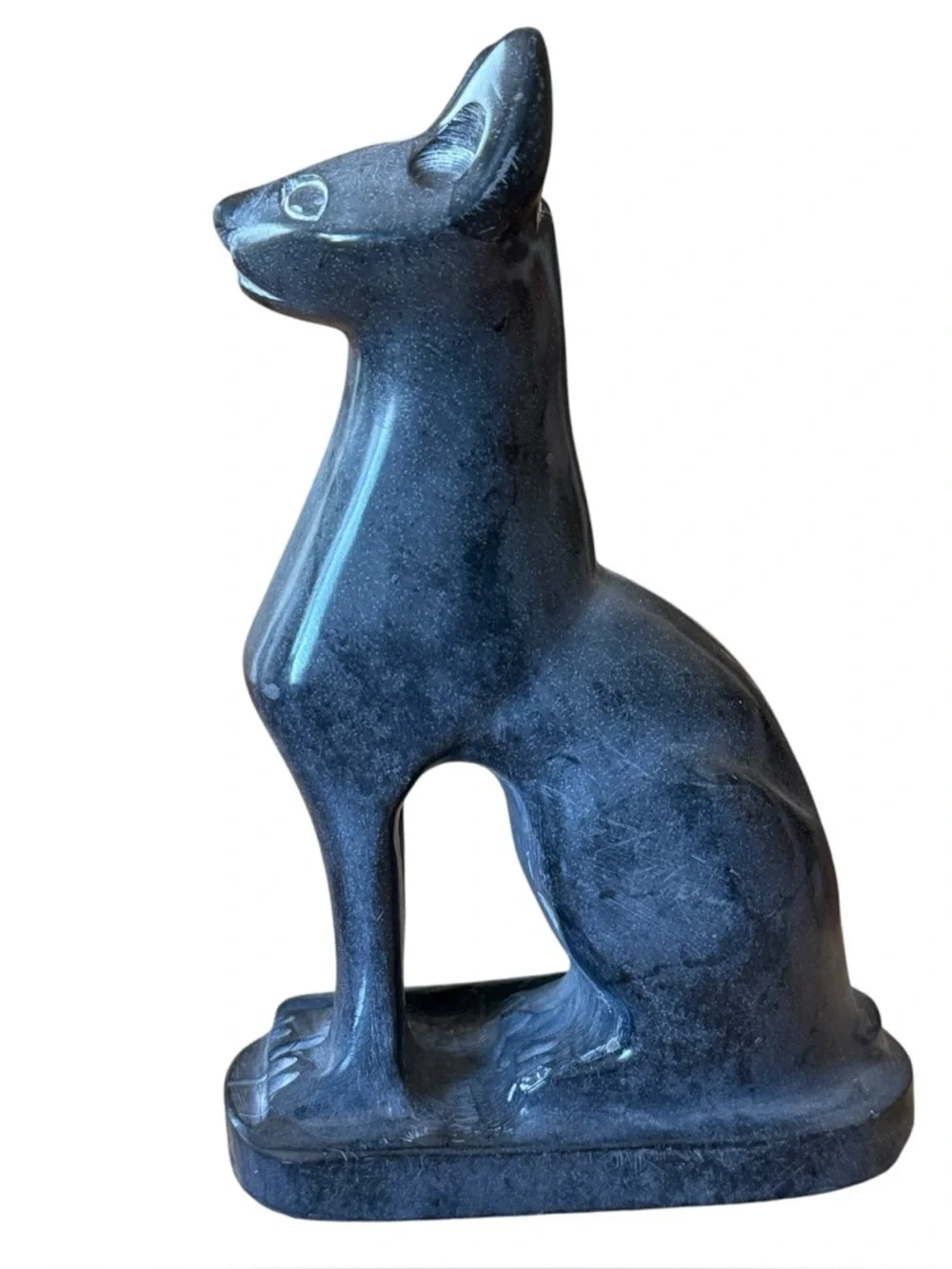 Vintage Carved Bonded Stone Egyptian Goddess Seated Bastet Cat Gray